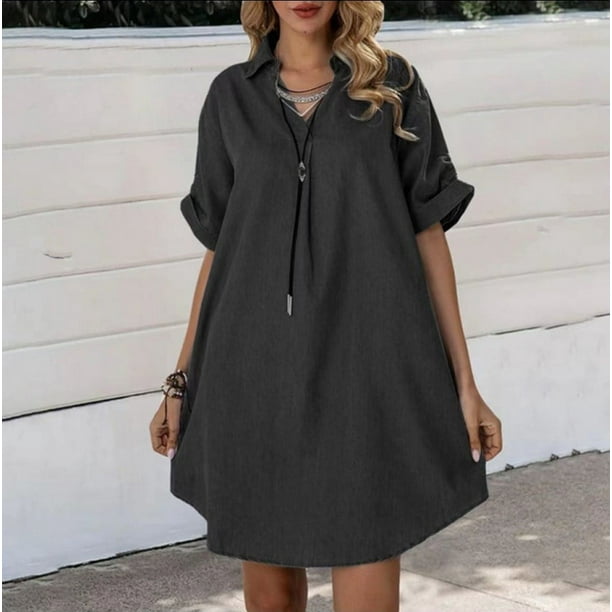 Plus Size Women Print Turndown Collar Short Sleeve Shirt Dress - The Little  Connection