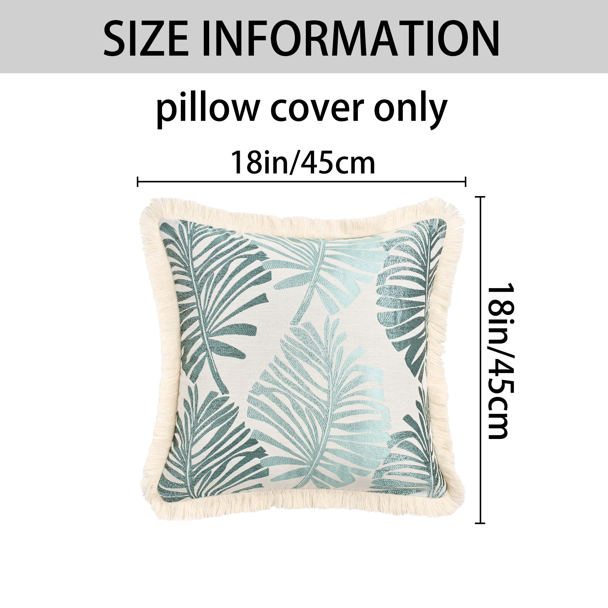 Unique Bargains Set of 2 Boho Palm Leaf Jacquard Throw Pillow with Tassel Edge Green