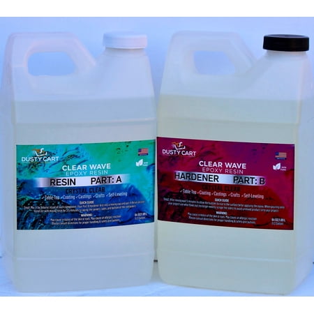 Clear Wave Epoxy Resin, 1-Gallon Kit | 1:1 Crystal Clear Resin and Hardener for Super Gloss Coating | Perfect for Bars, Tabletop, Art, Jewelry, Casting| Safe for Use on Wood, Metal, Stone, Plastic