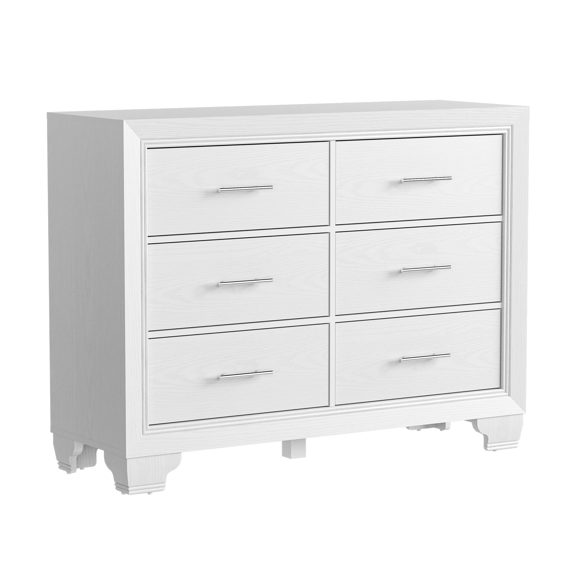 Yartaka White Dresser for Bedroom, Modern 6 Drawer Dresser with White Handles, Wood Chest of