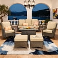 thumbnail image 6 of Vcatnet Outdoor Patio Furniture with Fire Pit 7 Pieces Sectioal Sofa All Weather Wicker High-Back Conversation Set with Swivel Glider Rockers, Beige, 6 of 10