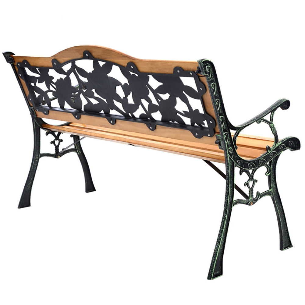 Aimee Lii Garden Bench Chair Outdoor Wooden Loveseat with Iron Armrest, Lawn Chairs