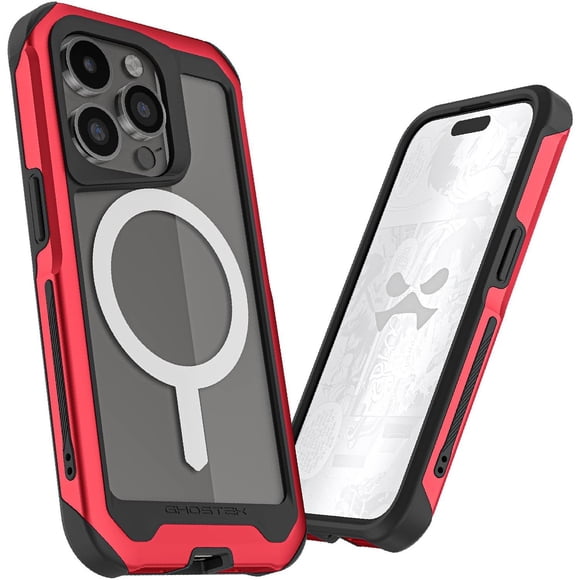 Funda GHOSTEK Atomic para iPhone 15 PRO MAX Aluminio Roja Transp MagSafe