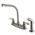 thumbnail image 2 of Kingston Brass GKB719SP Water Saving Victorian High Arch Kitchen Faucet with Oak & Porcelain Lever Handles and Sprayer, Satin Nickel with Polished Brass, 2 of 2