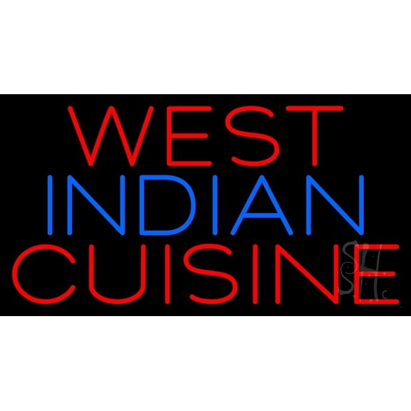 West Indian Cuisine LED Neon Sign 20 x 37 - inches, Black Square Cut Acrylic Backing, with Dimmer - Bright and Premium built indoor LED Neon Sign for restaurant window and interior decor.