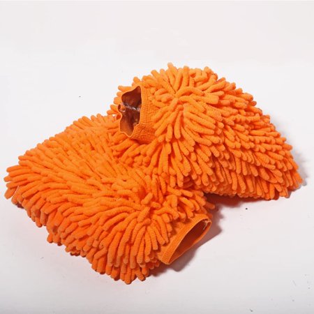 2 Pack Chenille wash mitt wash mitt for car Microfiber wash mitt wash Mitts car Detailing wash Mitts Microfiber Soft Chenille mitt House Cleaning Glove (Orange)