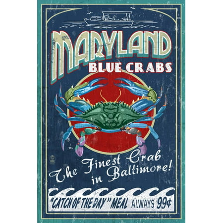 Baltimore, Maryland - Blue Crabs Coastal Style Seafood Advertisement Print Wall Art By Lantern