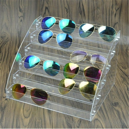 MineDecor 12 Piece Plastic Sunglasses Organizer Clear Eyeglasses Display Case 6 Tier Eyewear Storage Tray Box for Glasses Tabletop Holder Stand