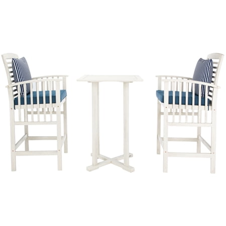 SAFAVIEH Outdoor Collection Pate 3-Piece Bar Table Bistro Set White/Navy/ Navy