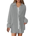 thumbnail image 2 of Conjunto de camisa y pantalones cortos de mezcla de lino liso para mujer: conjunto informal de dos piezas, tejido transpirable, tallas S-XXL, contorno de pecho 112-132 cm., 2 of 7