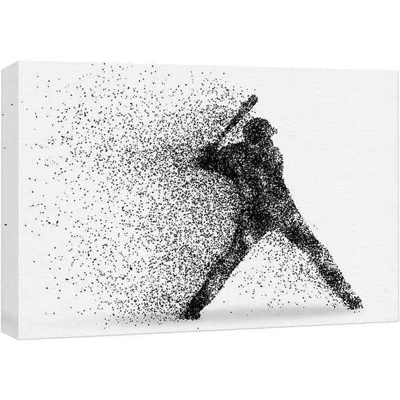 wall26 Canvas Print Wall Art 3D Illusion Surreal Abstract Black Dot Baseball Player Portrait Sports Fitness Digital Art Realism Decorative Scenic Multicolor for Living Room, Bedroom, Office - 24&quot