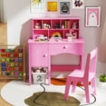 thumbnail image 2 of Gymax Kids Study Desk & Chair Set Children Wooden Craft Table w/ Chair & Hutch Pink, 2 of 9