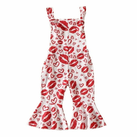 

Clearance Sale Christmas Toddler Baby Girl Lips Love Jumpsuits Cartoon Printing Strap Romper Pants With Pockets 6-12 Months