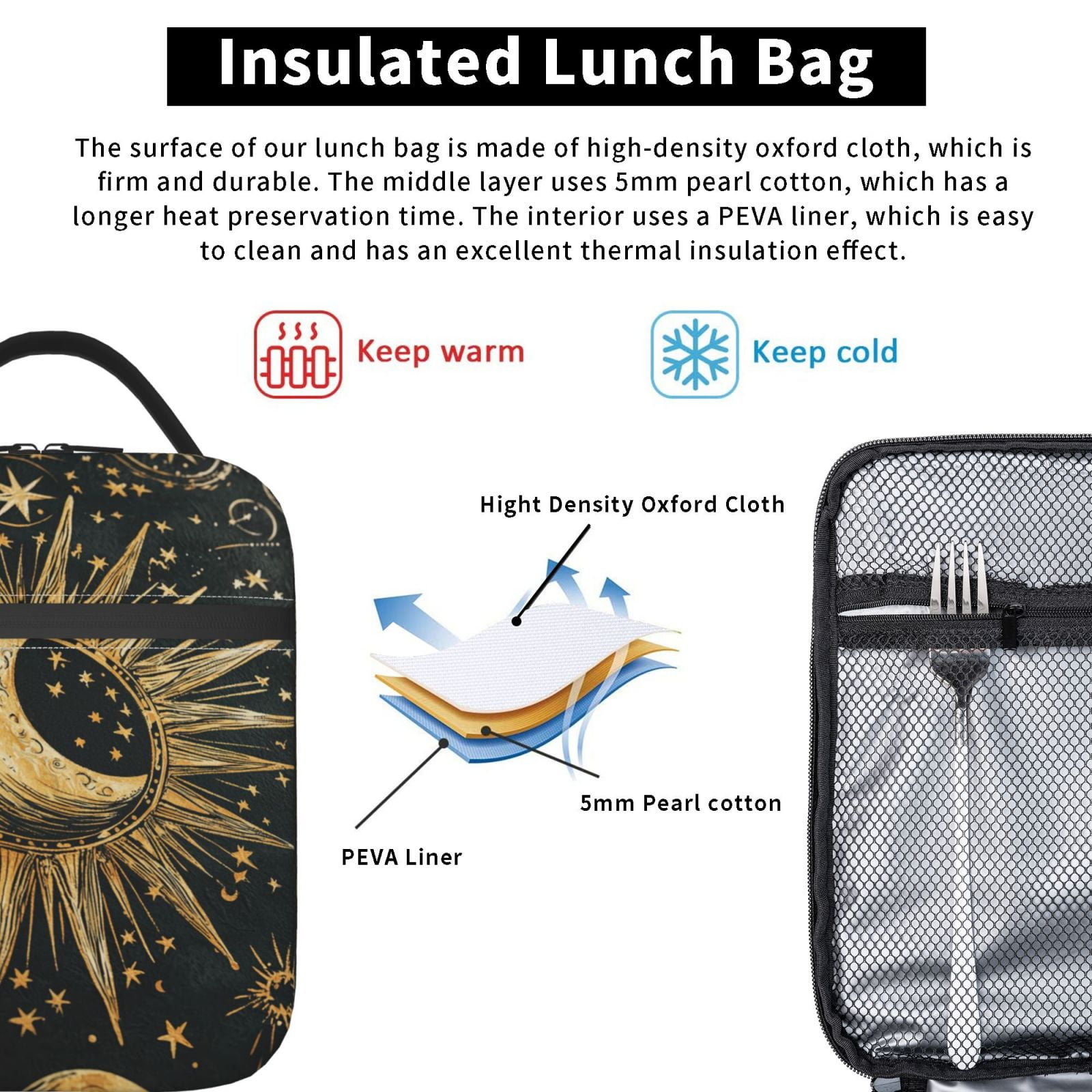 Celestial Lunch Box Reusable Portable Lunch Bag Tote Bag for Work Picnic Hiking