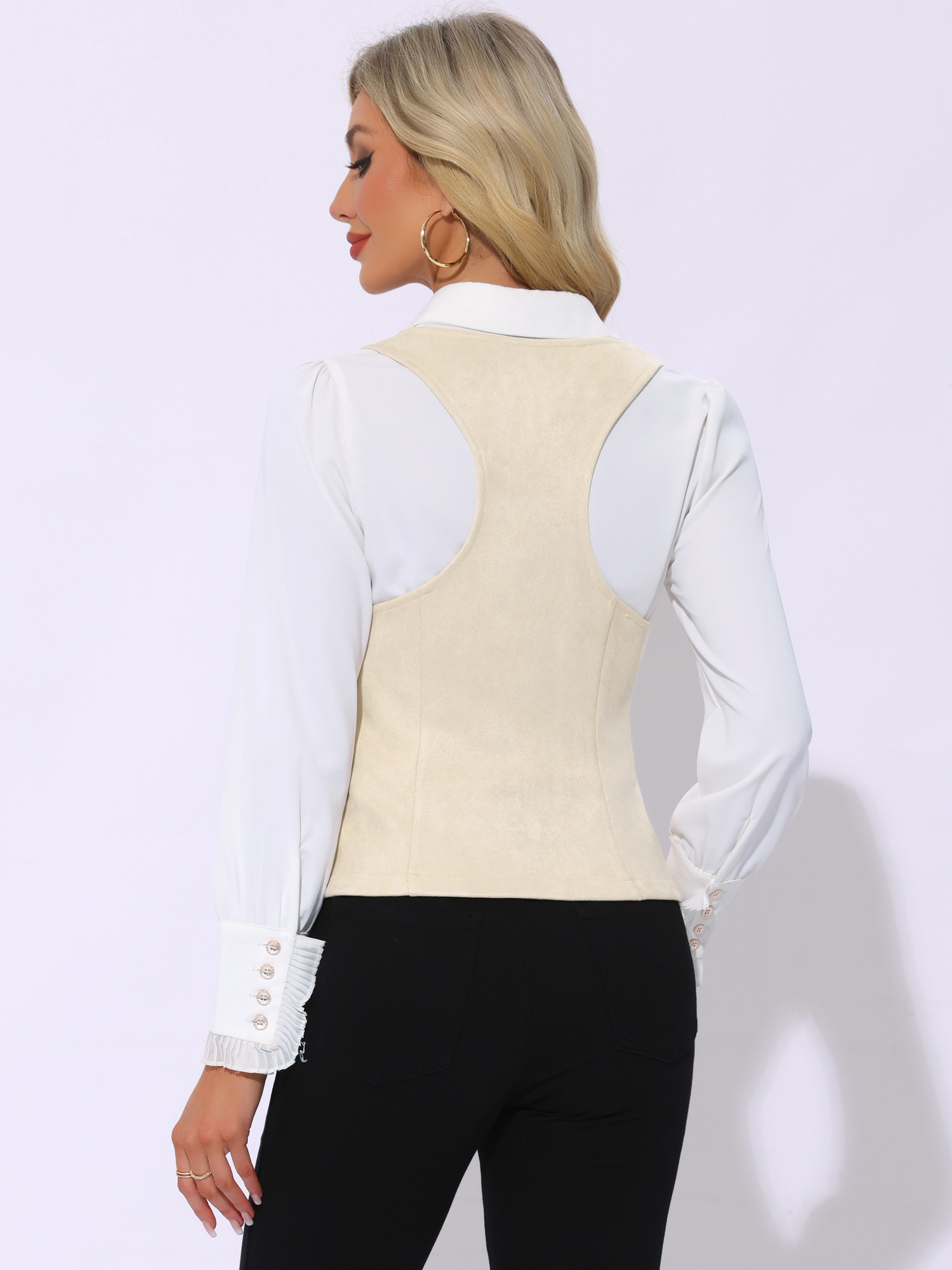 DARING DIVA Women's Plaid Button Down Sleeveless Waistcoat Vest L Khaki