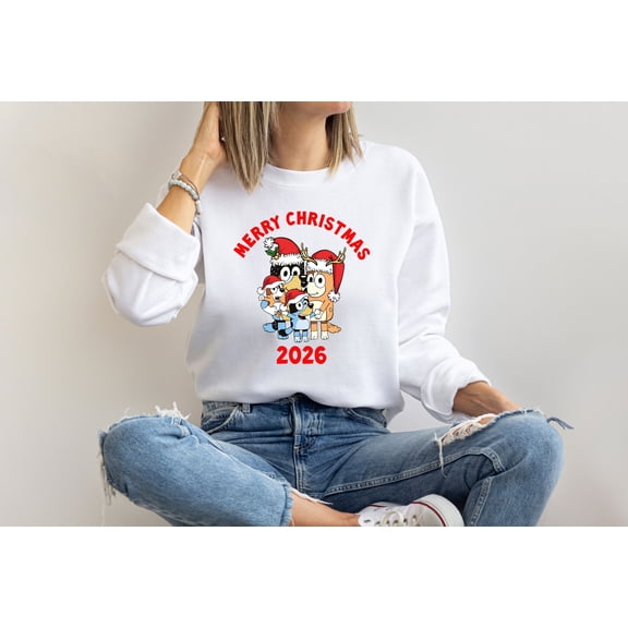 Moonlight Apparel Bluey Merry Christmas 2026 Shirt for Women & Men Family Holiday Graphic Tee Funny Cartoon Xmas Gift Cotton Blend Short Sleeve Top