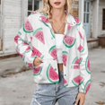 thumbnail image 3 of Jackets for Women Winter Coat Jackets Flannel Stand Collar Jacket(Watermelon Slices Summer Fun Print,Size:S-4XL), 3 of 7