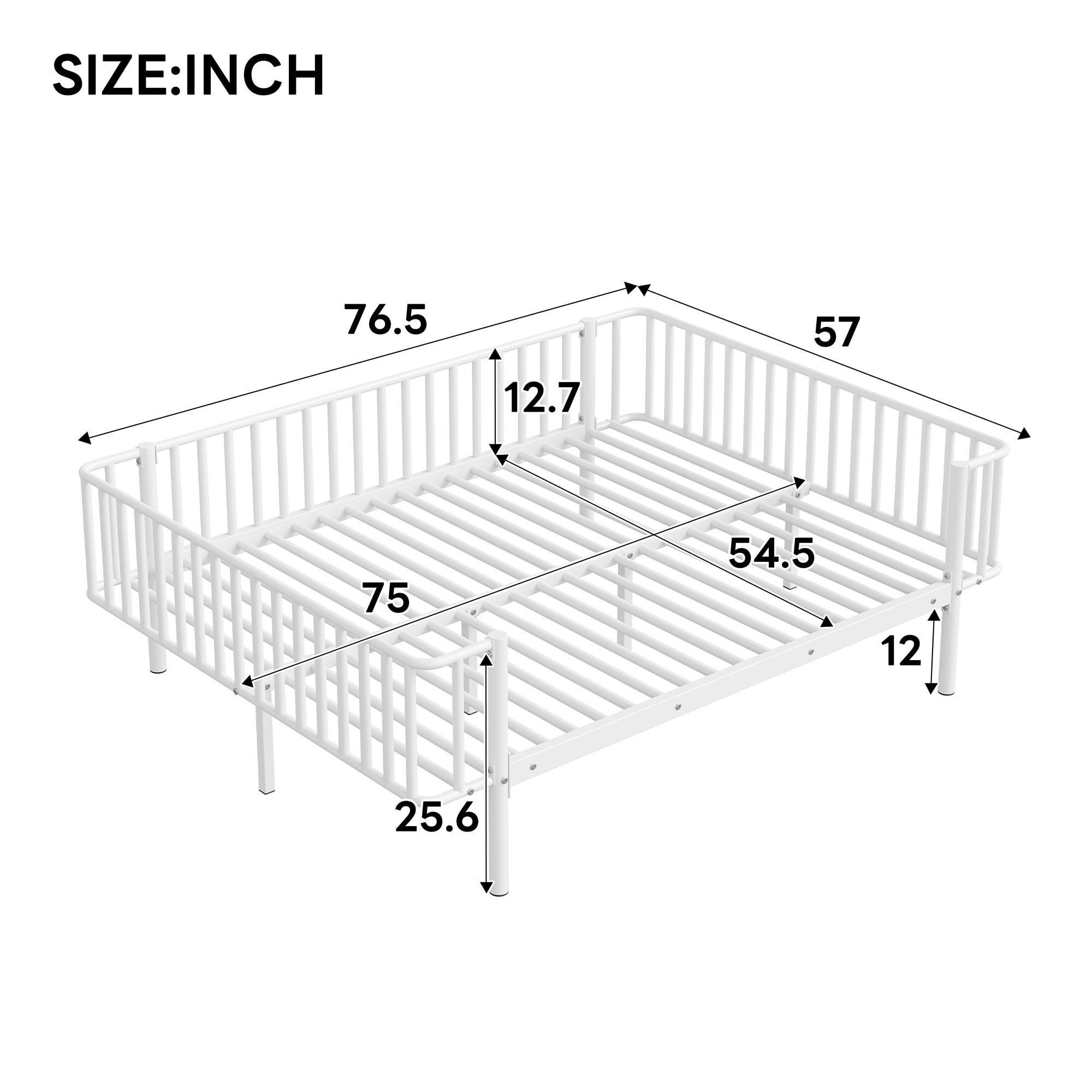 Euroco Metal Full Size Daybed, Sturdy Metal Sofa Bed with Guardrails, No Box Spring Needed, White