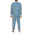 thumbnail image 7 of Salouo Blue paisley pattern Print Button-Front Long Sleeve Pajama Set for Men, Soft 2Pjs Men's Long Sleeve Sleepwear -Medium, 7 of 7