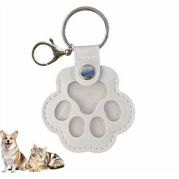 Pet Memorial Gifts for Cat Dog Cute Leather Paw Keychain Pet Hair Keepsake Keyring for Bag Purse Paw Charm Key HolderWhite, 1