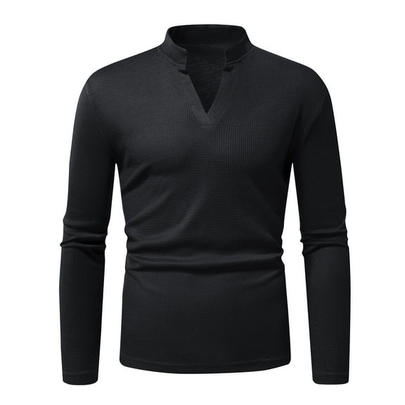 Yiliang V Neck Pullover Sweatshirts Knitted Shirts for Men Fall and Winter Long Sleeve Warm and Thermal Top Clothes ,Black,2XL