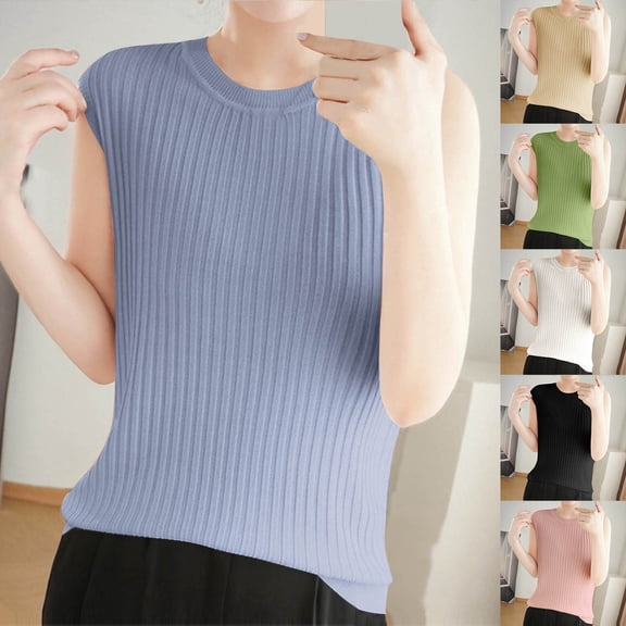 Htigea Women's Summer Tank Tops Sleeveless Casual Loose Shirts Knit Cami Sweater Vest Black,L