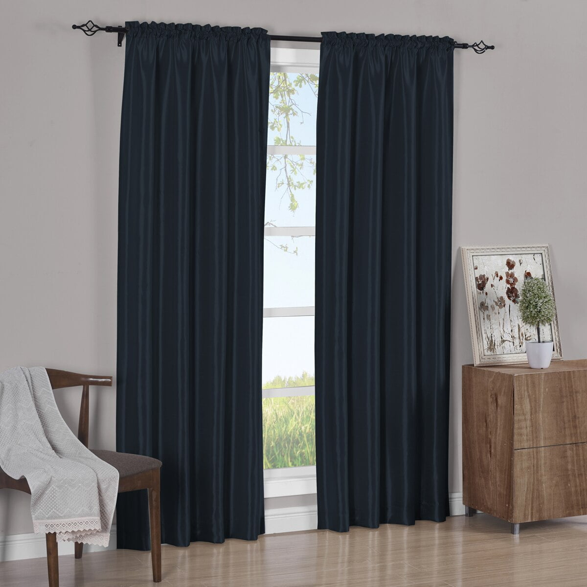 Pair Rod Pocket Soho Faux Silk Curtain Panels Set Of 2 Panels