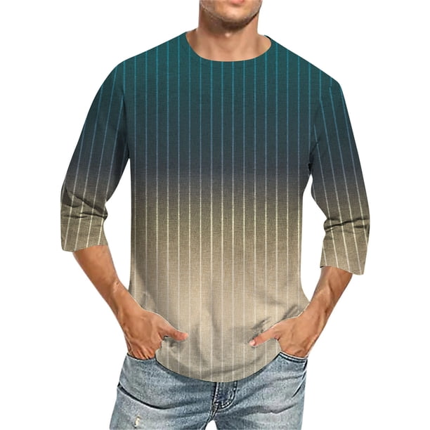 Camisas de Manga Larga para Hombres Imprimir Casual Cuello Redondo Blusa de Manga Corta, Camisas de Lino para Hombres