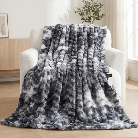 Soft Flannel Electric Heated Blanket, Control Heating Blanket with 10 Heat Settings, 8-Hour Auto-Off, Fast Heating, Overheat Protection, Dark Gray, 50''x60''