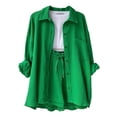 thumbnail image 5 of Yunliwuli Women Summer Clothes Set Solid Color Pleated Long Sleeve Shirt and Casual Drawstring High Waist Shorts Clubwear, 5 of 7