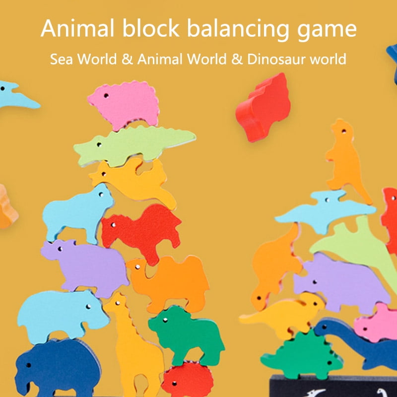 Children Montessori Wooden Animal Balance Blocks Board Game Toy ...