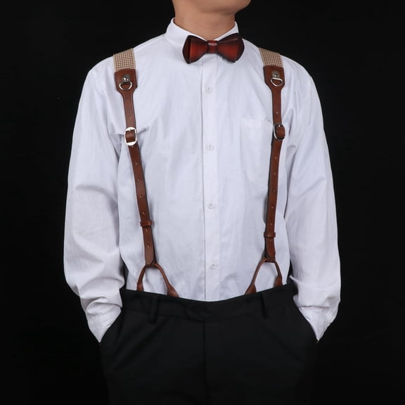 TOURBON Elastic & Leather Men Suspender Strap with Clips Fully Adjustable Y Back Tool Straps for Pants