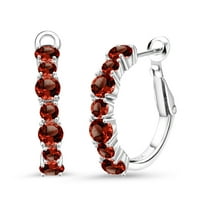 Gem Stone King 925 Sterling Silver Red Garnet Hoop Earrings for Women (3.86 Cttw, Gemstone January Birthstone, Round 4MM and 3MM)