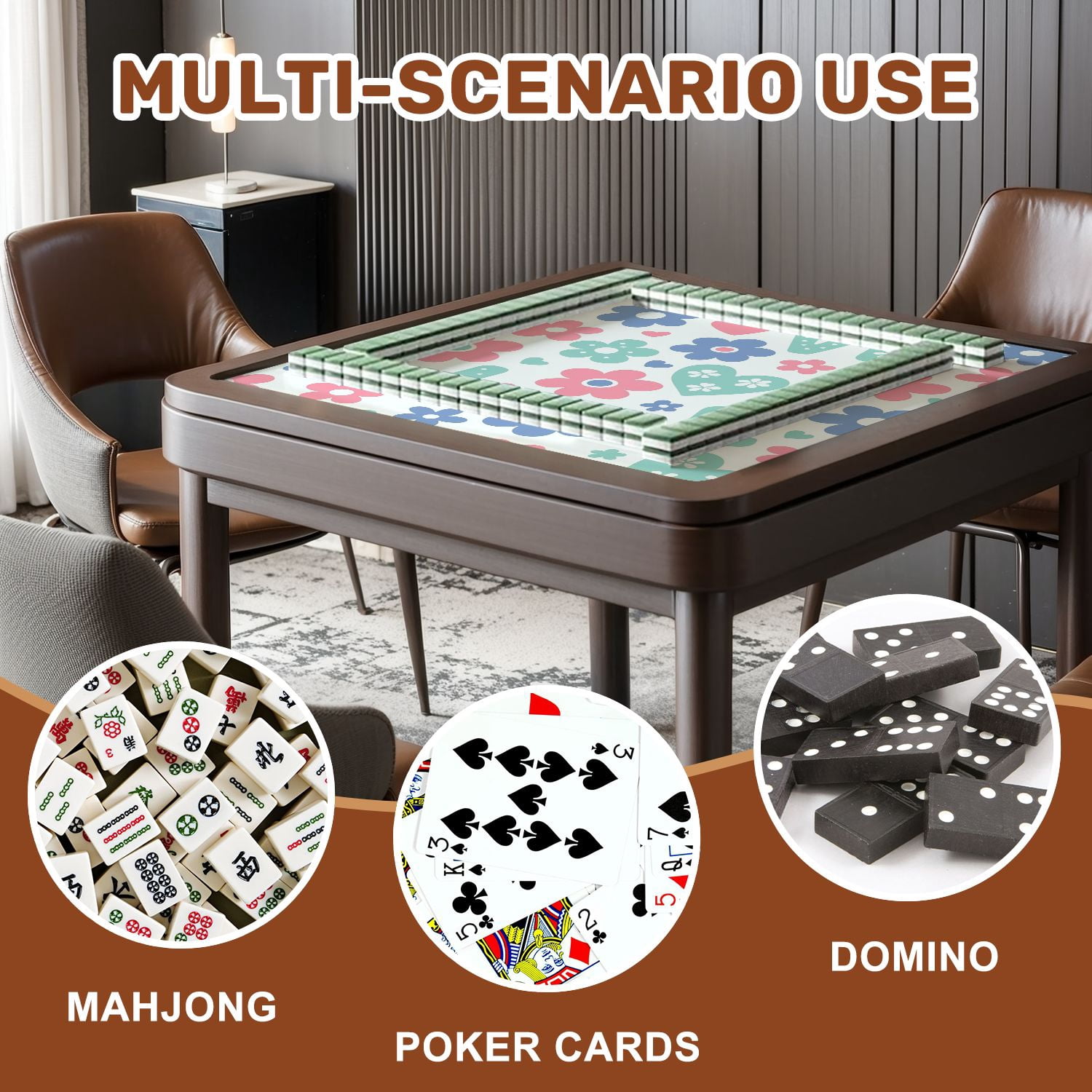 Mahjong Mat 31.5" x 31.5" Colorful Love Flowers Hearts Pink Blue Non-Slip Noise Reduction American Mahjong Tiles Table Cover for Dominoes Poker Card Board Games Gift