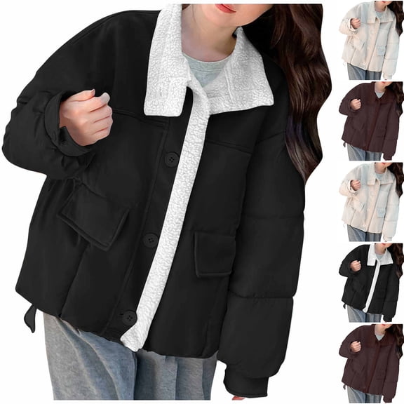 Sexlip Casual Fashion Sherpa Lined Down Jackets for Women:Lightweight Zip up Quilted Coats with Pockets Ski Hiking Outdoor Clothes Black L