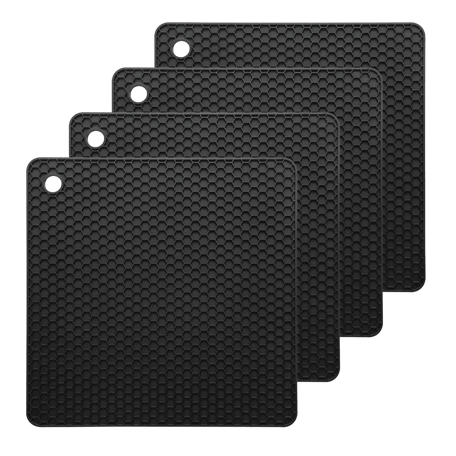 Set of 4 Black Silicone Pot Holder Pads, NonSlip, Flexible