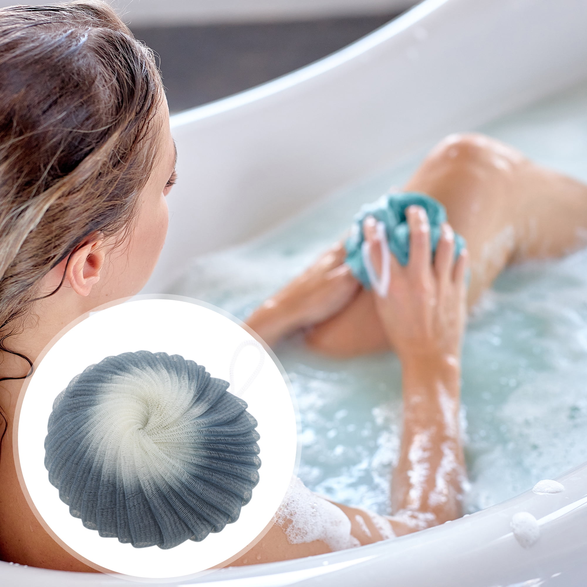 Unique Bargains Flower Bath Shower Loofah Sponge 1 Pc Gray Black