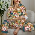 thumbnail image 4 of Salouo Retro Summer Stamp Pattern Women's Pajamas Set Long Sleeve Button Down Sleepwear Soft Pj Lounge Sets for women 2 Piece Pjs Set with Long Pants -X-Large, 4 of 8