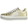 thumbnail image 2 of Top Moda Shoes Women Flat Fashion Platform Sneakers Crystals Rhinestone Bling Lace Up AERIE-1 Metallic Gold 5.5, 2 of 5
