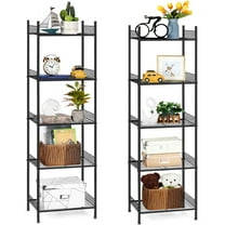 2 Pack 5-Tier Bathroom Storage Shelf, Heavy Duty Wire Shelving Unit Free Standing Towel Rack Organization for Kitchen Bathroom Laundry, Black