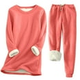 thumbnail image 1 of Haut Thermique Floral pour Femmes Automne et Hiver Confortable Décontracté Couleur Unie Col Rond Manches Longues Plus Polaire Chemise de Base Mi-Longue Pantalon Taille Élastique Épaissi Ajusté Costume Chaud, 1 of 8