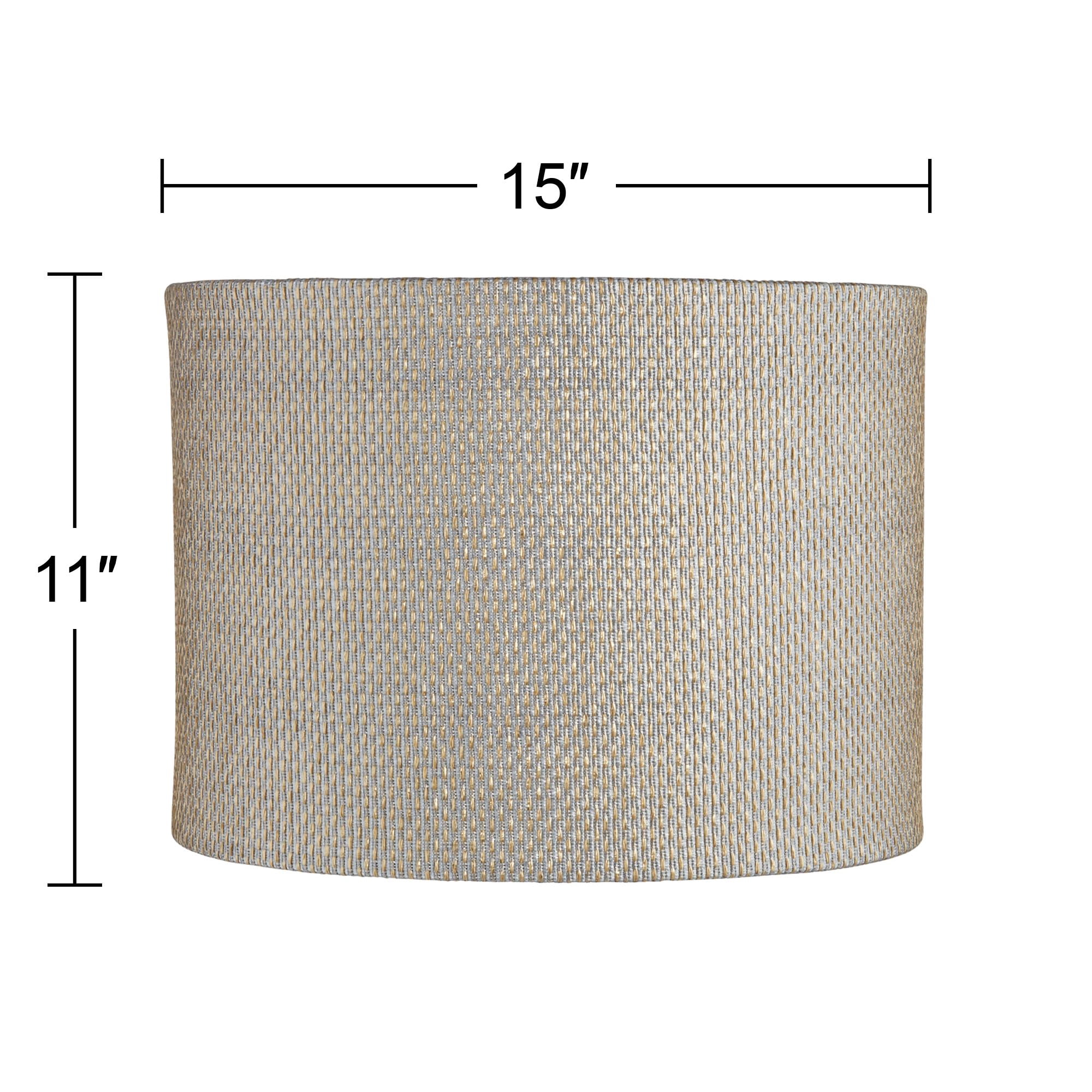 Springcrest Set of 2 Drum Print Lamp Shades Gray Gold Weave Medium 15" Top x 15" Bottom x 10" High Spider Harp and Finial Fitting