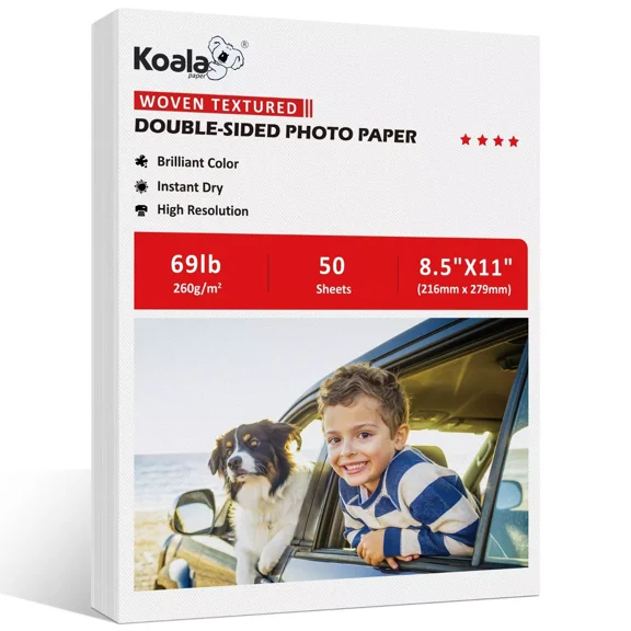 Koala Woven Textured Thick Printer Paper for Inkjet Laser Printers, Double Sided Cardstock Paper 8.5x11 69lb 50 Sheets for DIY Invitation Card