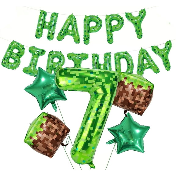 40 inch Pixel balloon set  7th Birthday Party Balloons Mining Balloons Pixel Style Gamer Party Supplies Minecraft Balloons