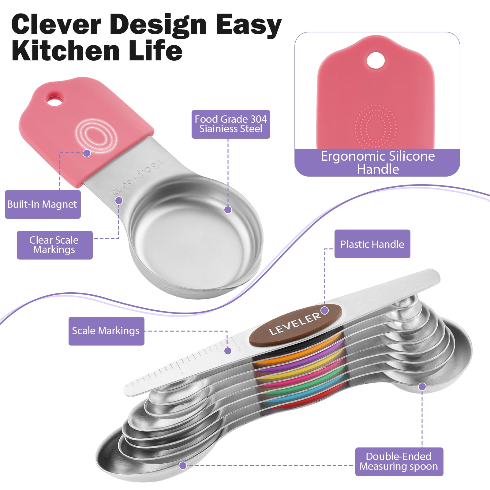 Lumikrypt 16 Piece Magnetic Measuring Cups and Spoons Set, Stainless Steel Nesting Metal Measuring Cups Set with Leveler for Dry and Liquid Ingredients, Kitchen Gadgets for Cooking & Baking