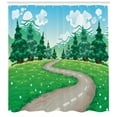 thumbnail image 3 of Spring Shower Curtain, Clear Blue Sky Landscape Spring Flowers and Pathway Among Pine Trees, Fabric Bathroom Set with Hooks, 69W X 75L Inches Long, Pale Blue and Hunter Green, by Ambesonne, 3 of 3
