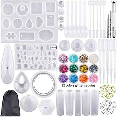 

98Pcs Crystal Glue Drop Tool Set Bracelet Pendant Jewelry Silicone Mold Set With Drill Bit Backward Resin Molds Resin Letter for Silicone Silicone Number Molds Home DIY