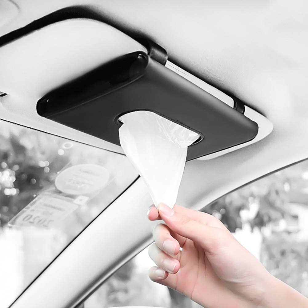 Sun Visor Napkin Holder Black Seat Back Tissue Box Hanging Car Tissue Holder with PU Leather Decoration for Cars and Trucks Paper Storage Cases for Universal Auto Vehicle 2Pack Car Tissue Holder 