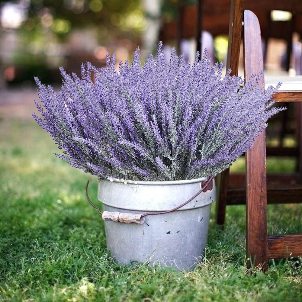 TENCHY Artificial Lavender Fake Flowers, 6 Bundles White Lifelike Faux Foliage Plants Shrubs for Wedding Bouquets, Outside Hanging Planter, Farmhouse Indoor Outdoor Patio Home Decor