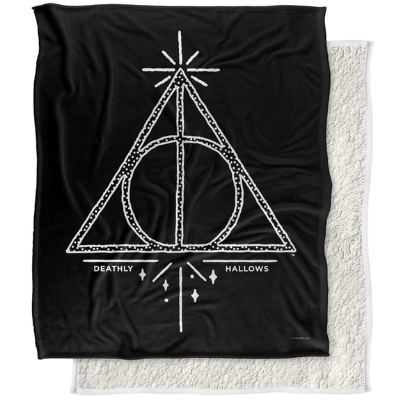 LOGOVISION Harry Potter Blanket, 50Inx60In, Deathly Hallows Line Art Silky Touch Sherpa Back Super Soft Throw Blanket